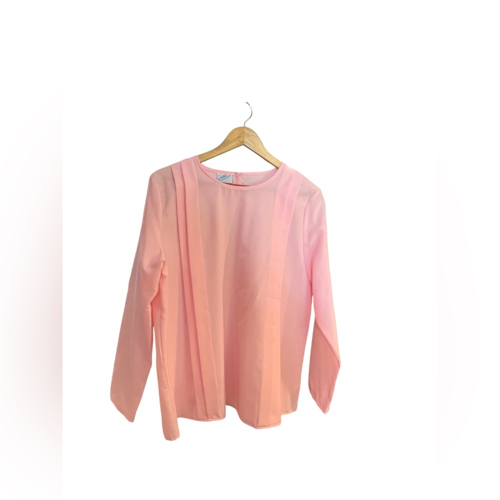 VTG Xtra by Shirley of Atlanta Pink pintuck pleats Secretary blouse women's L/XL
